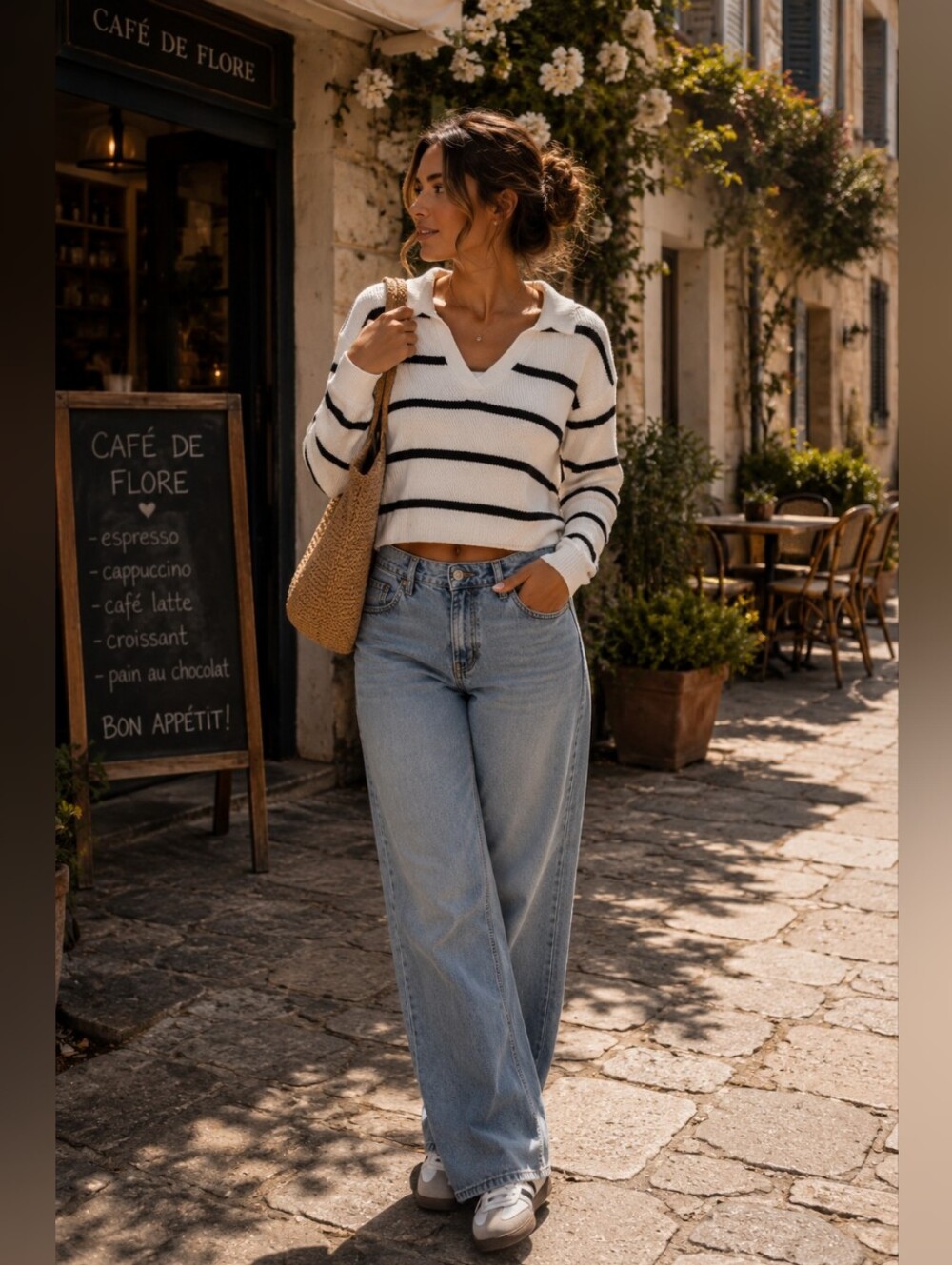 🔥🔥2 for $20🔥🔥Women's V-Neck Striped Sweater - Cream and Black